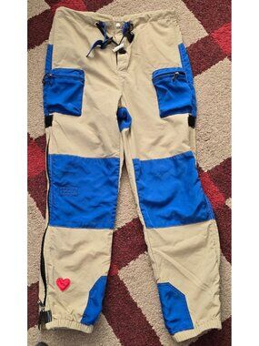 Round Two Patchwork Pants Beige/Blue–Size S – Utility Style – Rare Design 30x27